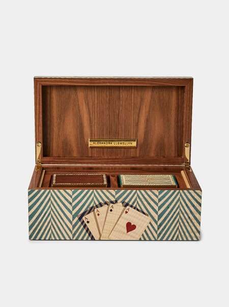 Turquoise Marquetry Wood Playing Cards Set