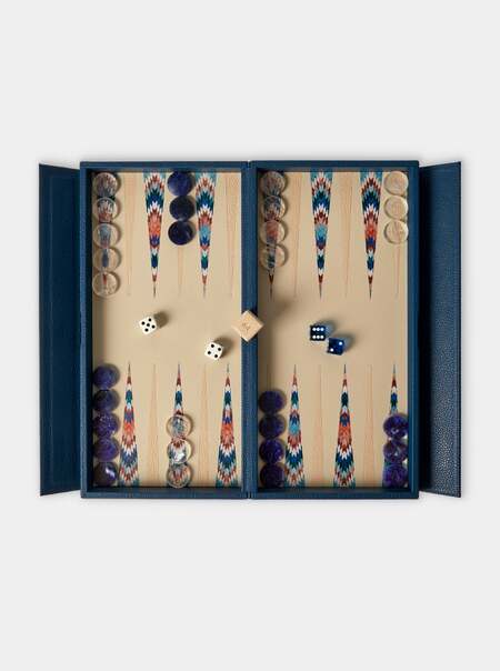 Blue Aztec Leather Travel Backgammon Set