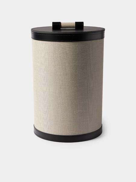 Penelope Leather and Canvas Lidded Wastepaper Basket