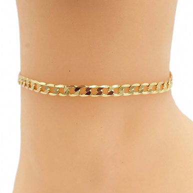 14K Gold Plated Cuban Curb Link Anklet 