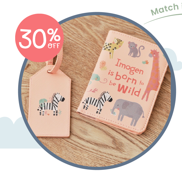 Personalised Pink Safari Baby Passport Holder & Luggage Tag Set
