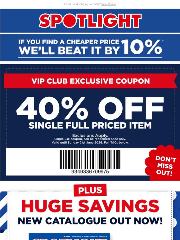 💰40% Off Single Full Priced Item Coupon* + New Catalogue Out Now!
