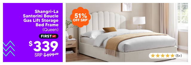 Shangri-La Santorini Boucle Gas Lift Storage Bed Frame (Queen)