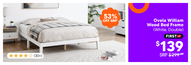 Ovela William Wood Bed Frame (White, Double)