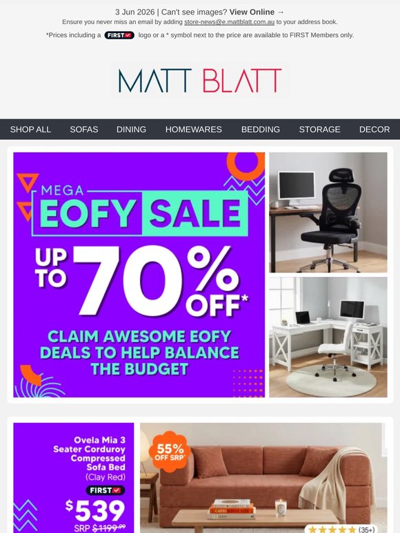 Mega EOFY Sale 🚨 Up to 70% OFF Stylish Furniture Deals