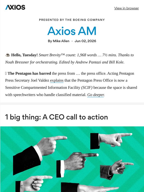 🎯 Axios AM: CEO call to action