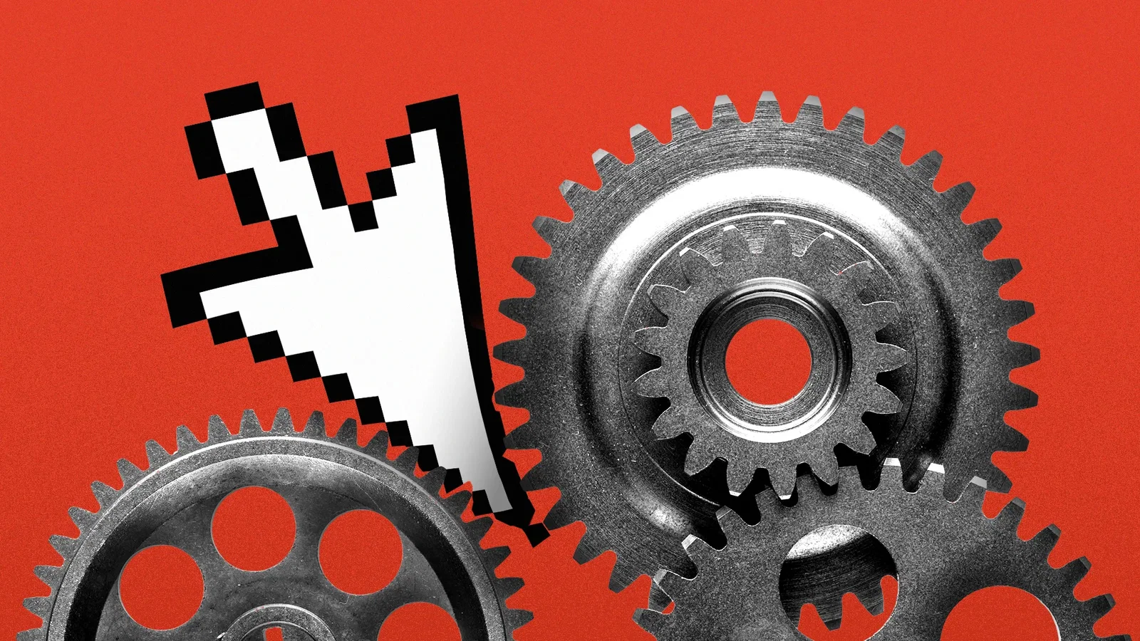 Illustration of a cursor jammed in between large metal gears.
