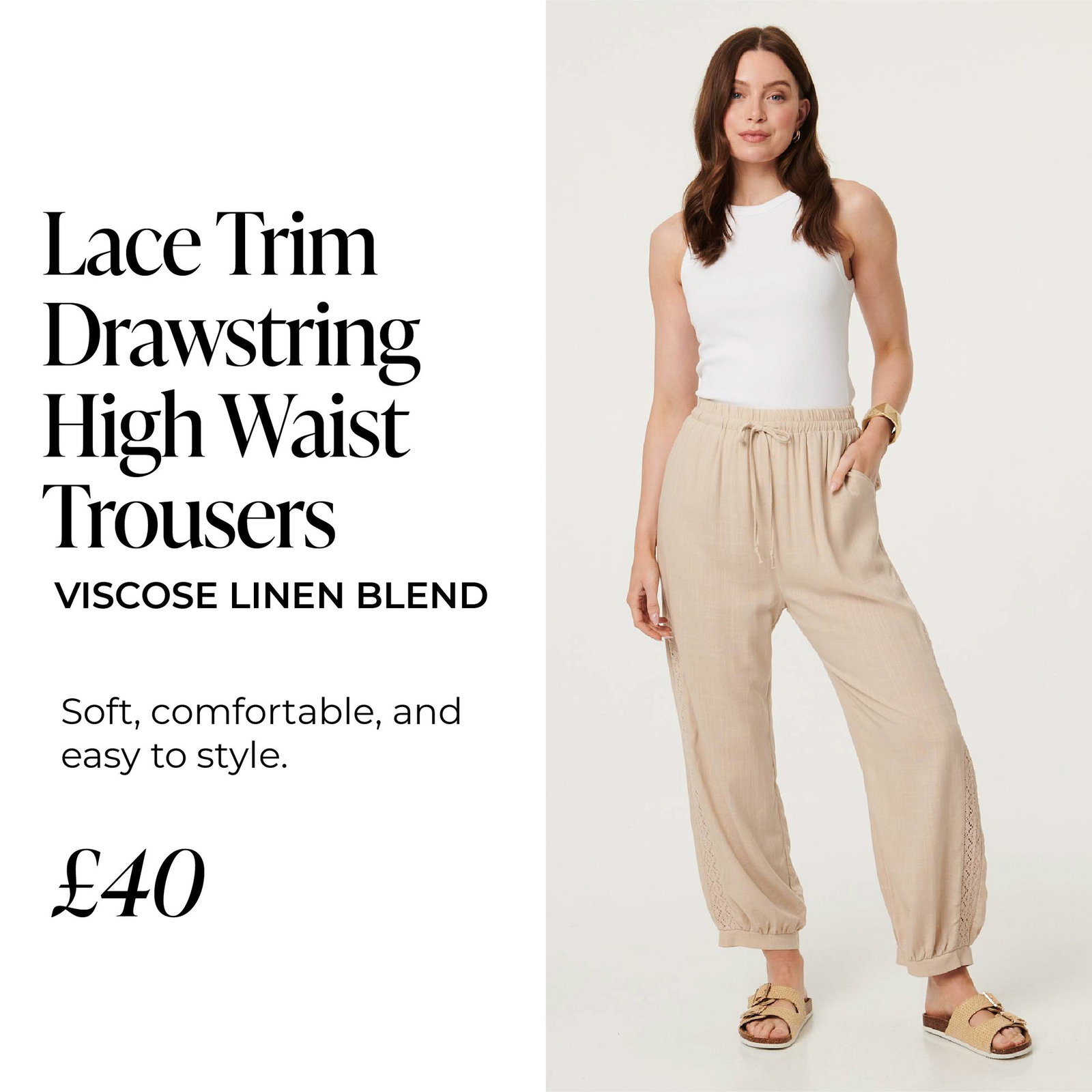 Lace Trim Drawstring High Waist Trousers | Shop Now