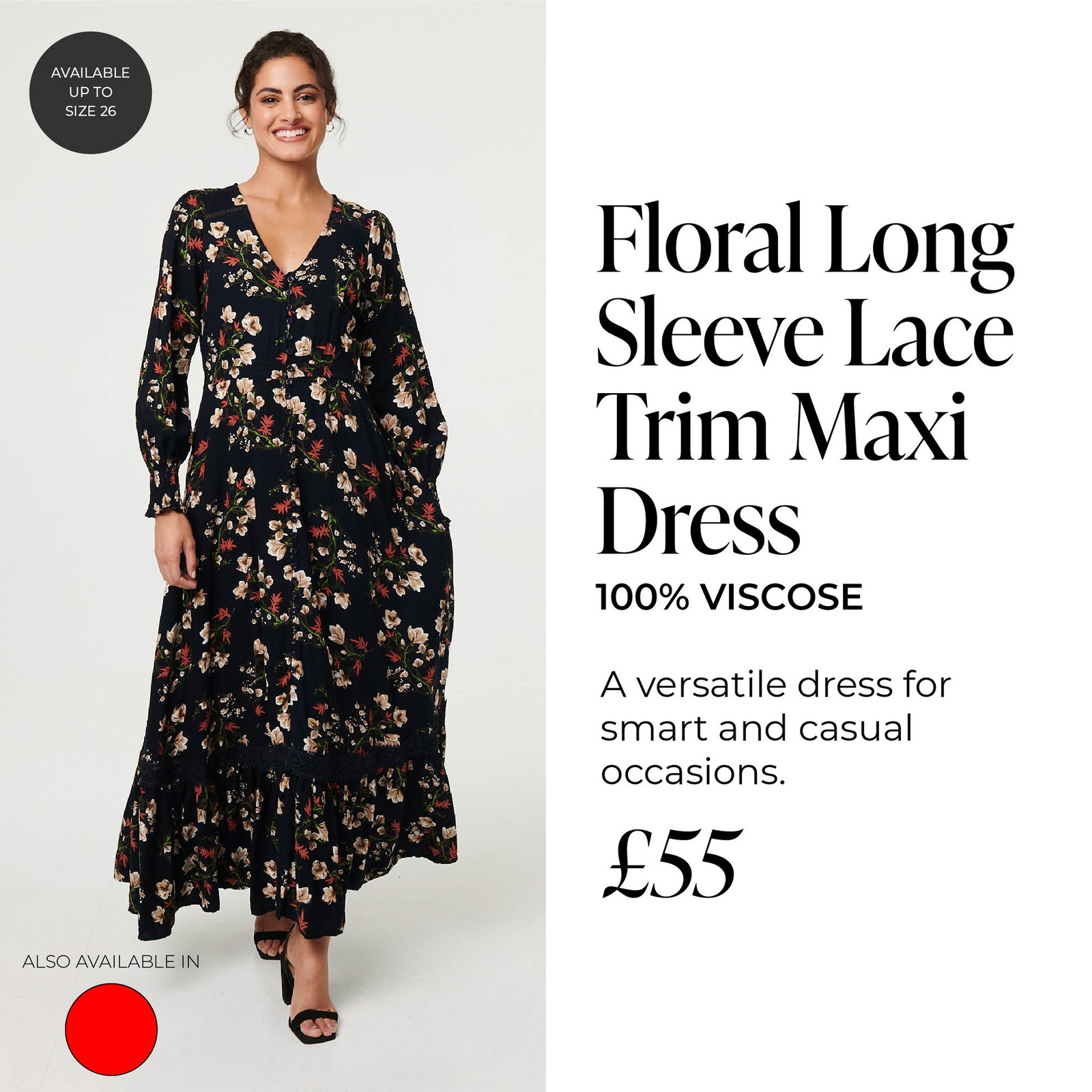 Floral Long Sleeve Lace Trim Maxi Dress | Shop Now