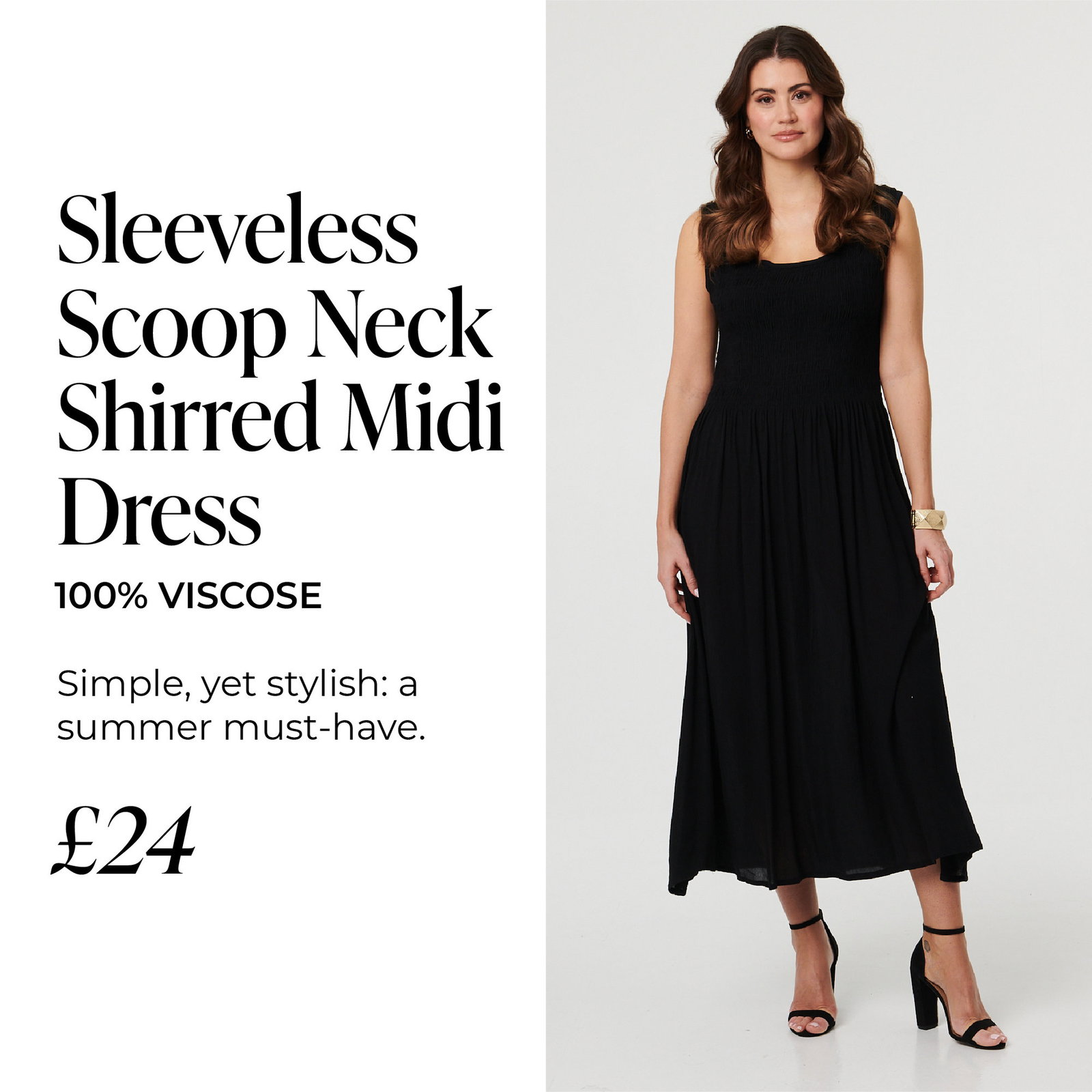 Sleeveless Scoop Neck Shirred Midi Dress | Shop Now