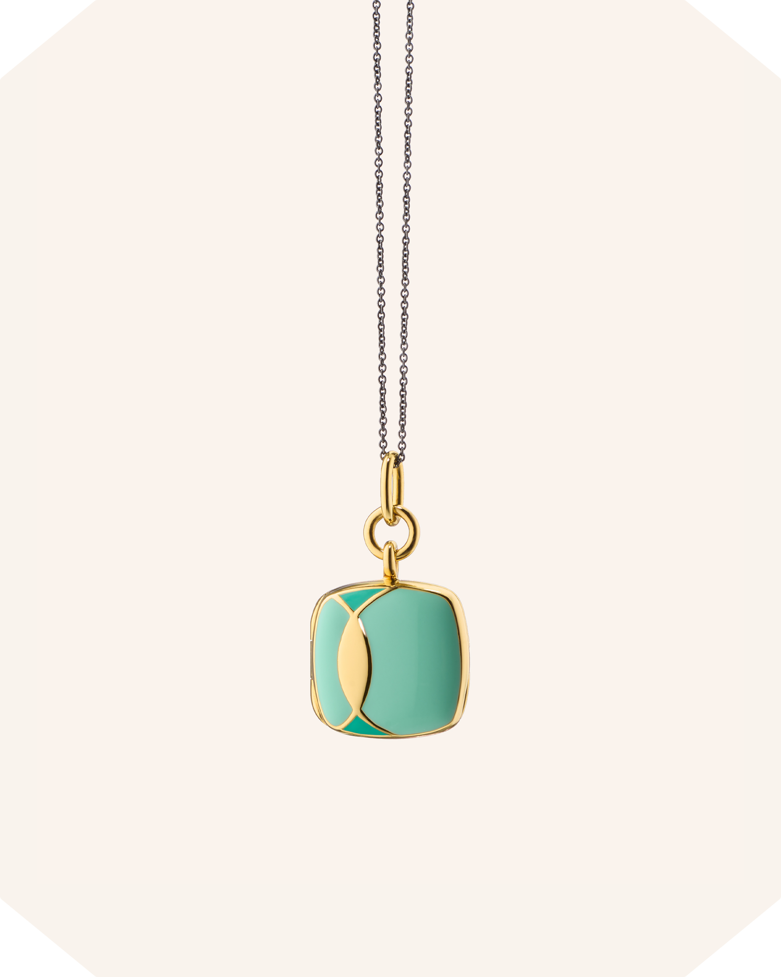 Green Enamel Vermeil Cushion Deco Locket
