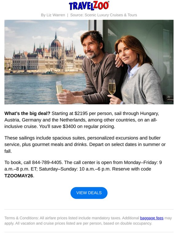 Sail Europe's rivers with a butler, save $3400