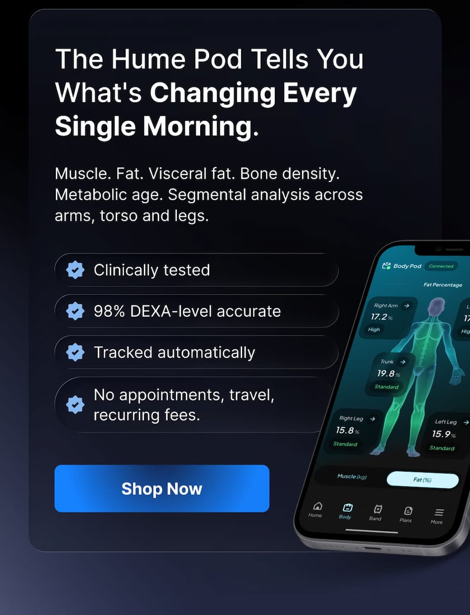 Breaks down fat and muscle by arm, leg and torso each day — syncs to an app so you can actually see what's shifting week to week.