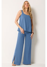LTS Tall Denim Blue Linen Look Wide Leg Trousers