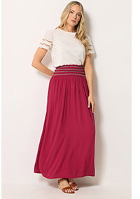 LTS Tall Berry Red Embroidered Waist Maxi Skirt