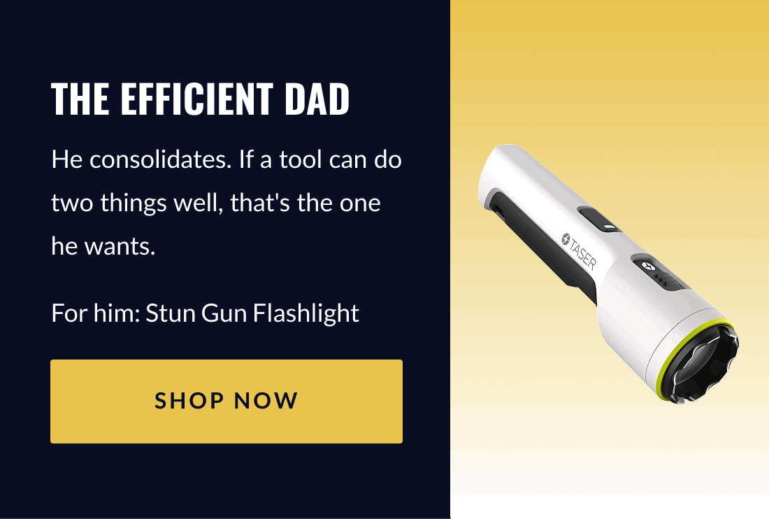 The Efficient Dad He consolidates. If a tool can do two things well, that's the one he wants. For him: Stun Gun Flashlight