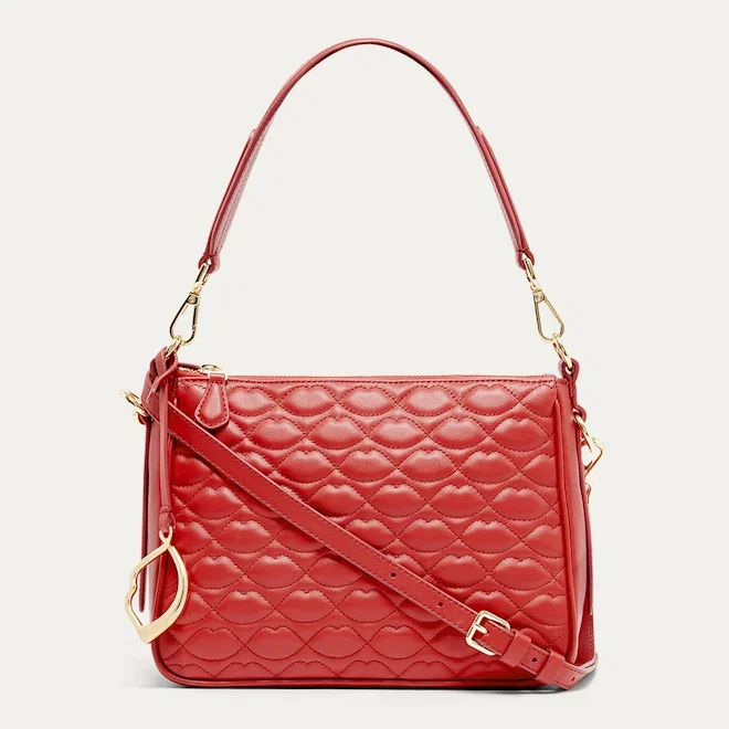 LULU RED QUILTED LIP CALLIE SHOULDER BAG