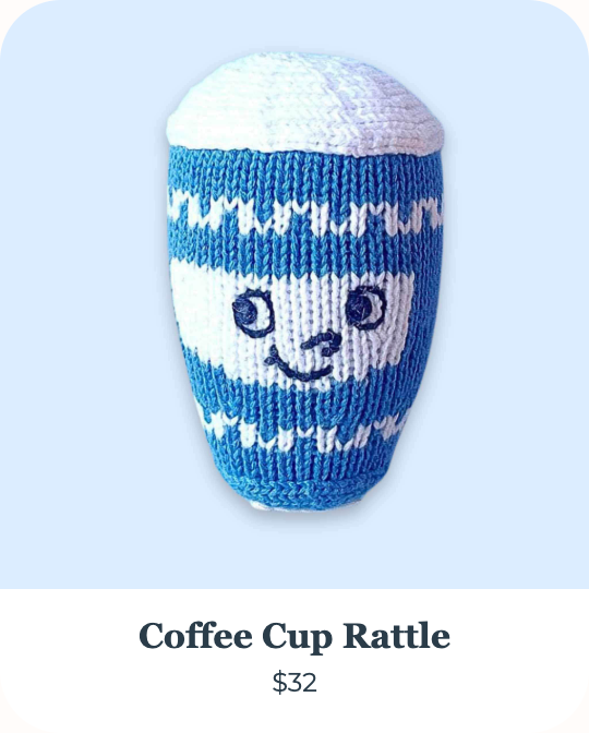 Coffee Cup Rattle - organic knit baby toy