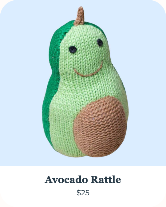 Avocado Rattle - organic knit baby toy