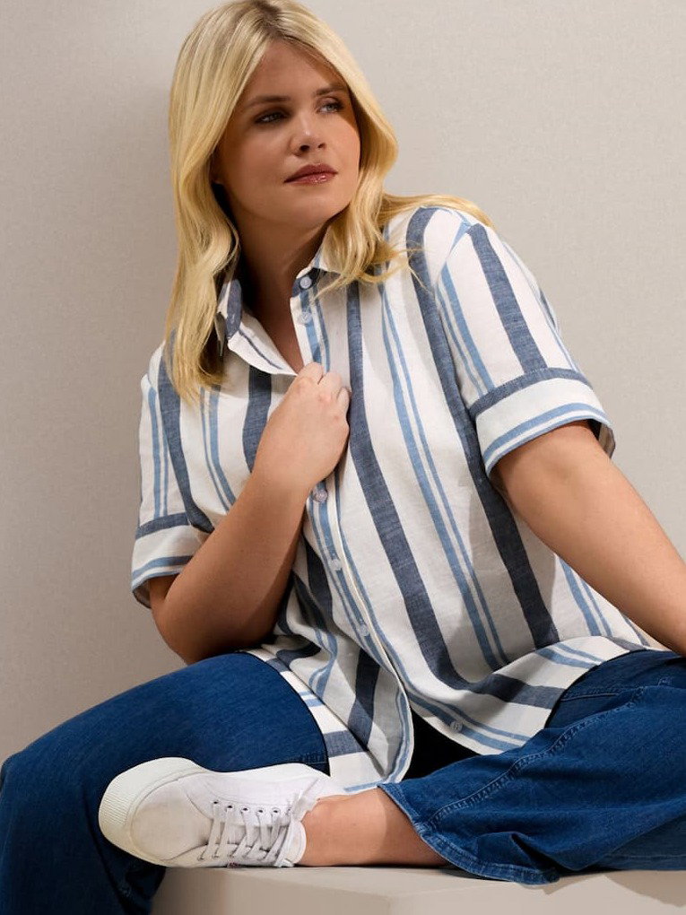 Blue Stripe Short Sleeve Linen Shirt