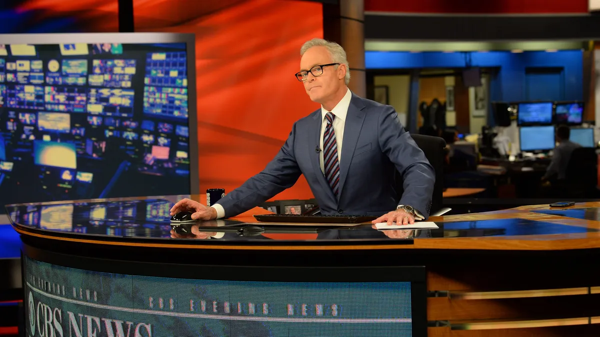 Scott Pelley seen on "CBS Evening News" May 5, 2016, in New York City.