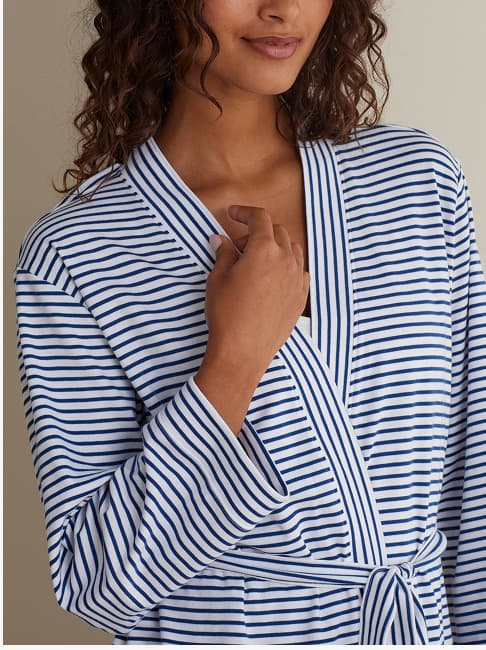 Yarn-Dyed Stripe Pima Cotton Women's Kimono Robe