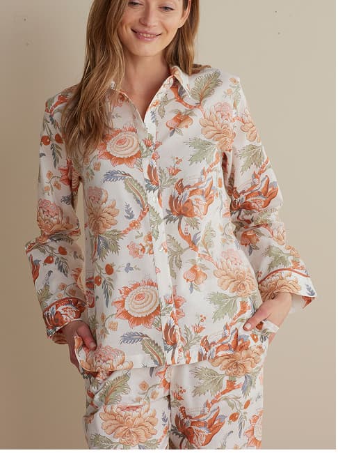 Printed Voile Women's Cropped Pajama Set