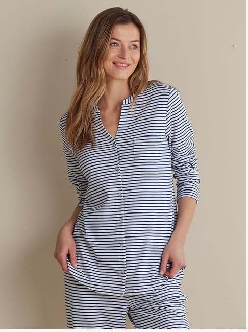 Yarn-Dyed Stripe Pima Cotton Women's Button-Down Pajama