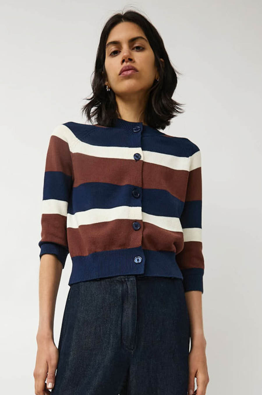 No.6 Colette Cardi in Navy and Brown Stripe