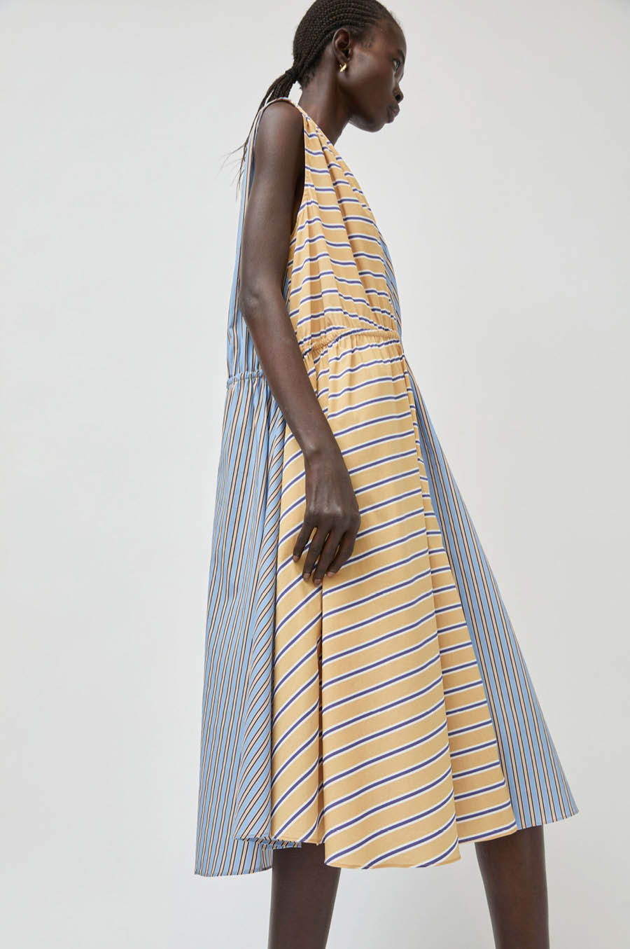 No.6 Leigh Dress in Blue and Camel Oxford Stripe
