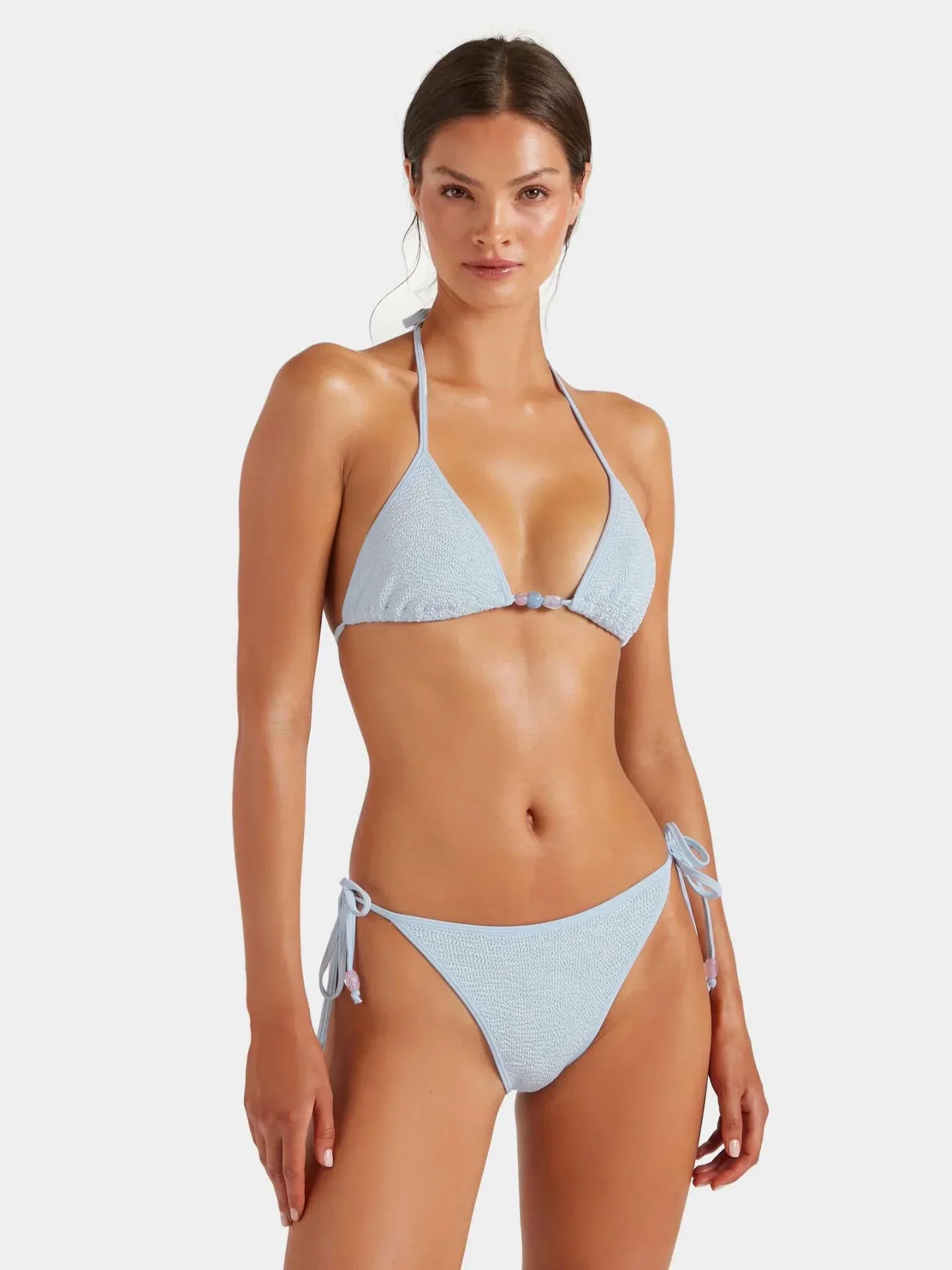 Image of Gina Beaded Bikini Metallic Ice Blue