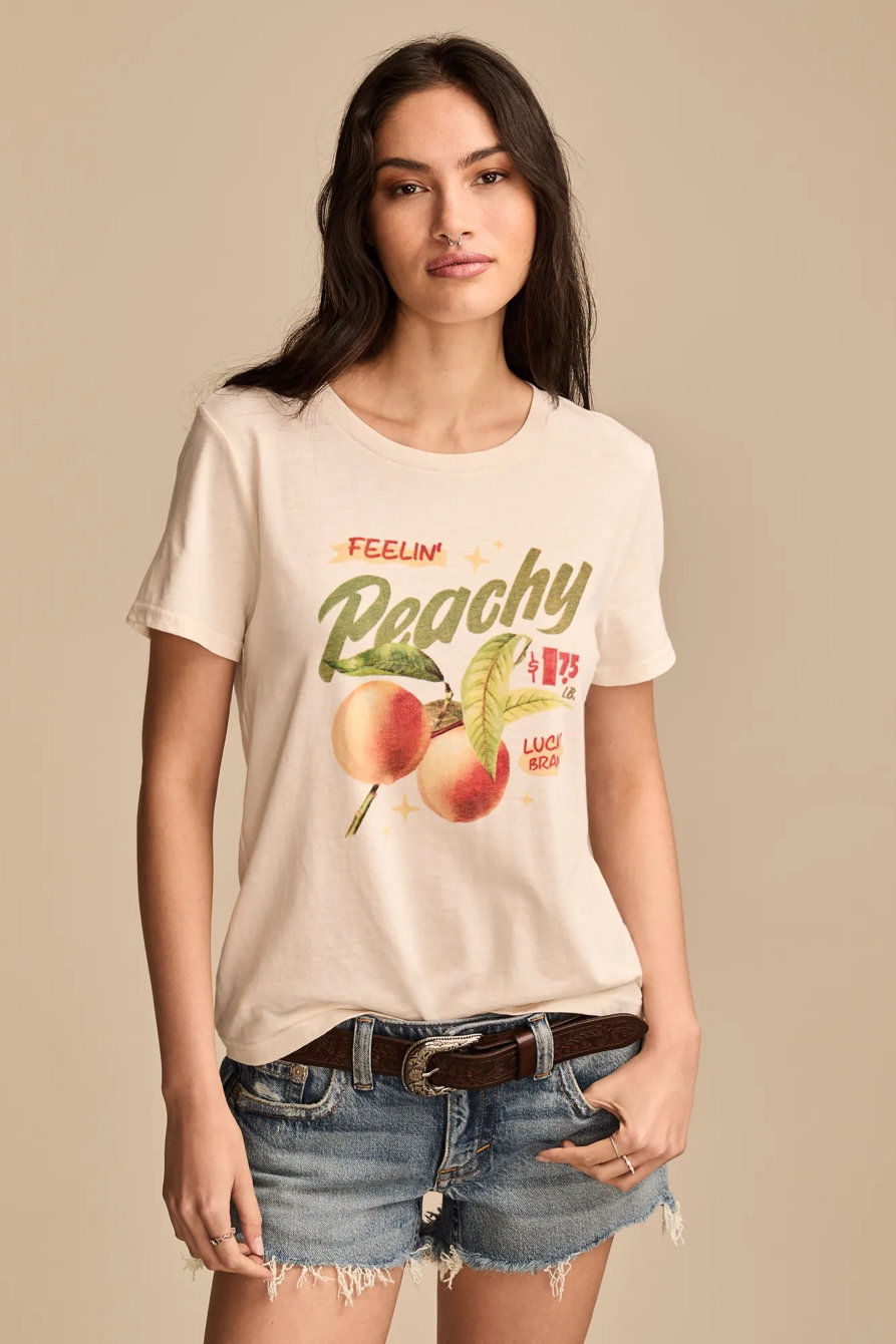Image of Lucky Brand Feeling Peachy Classic Crew in Antique White