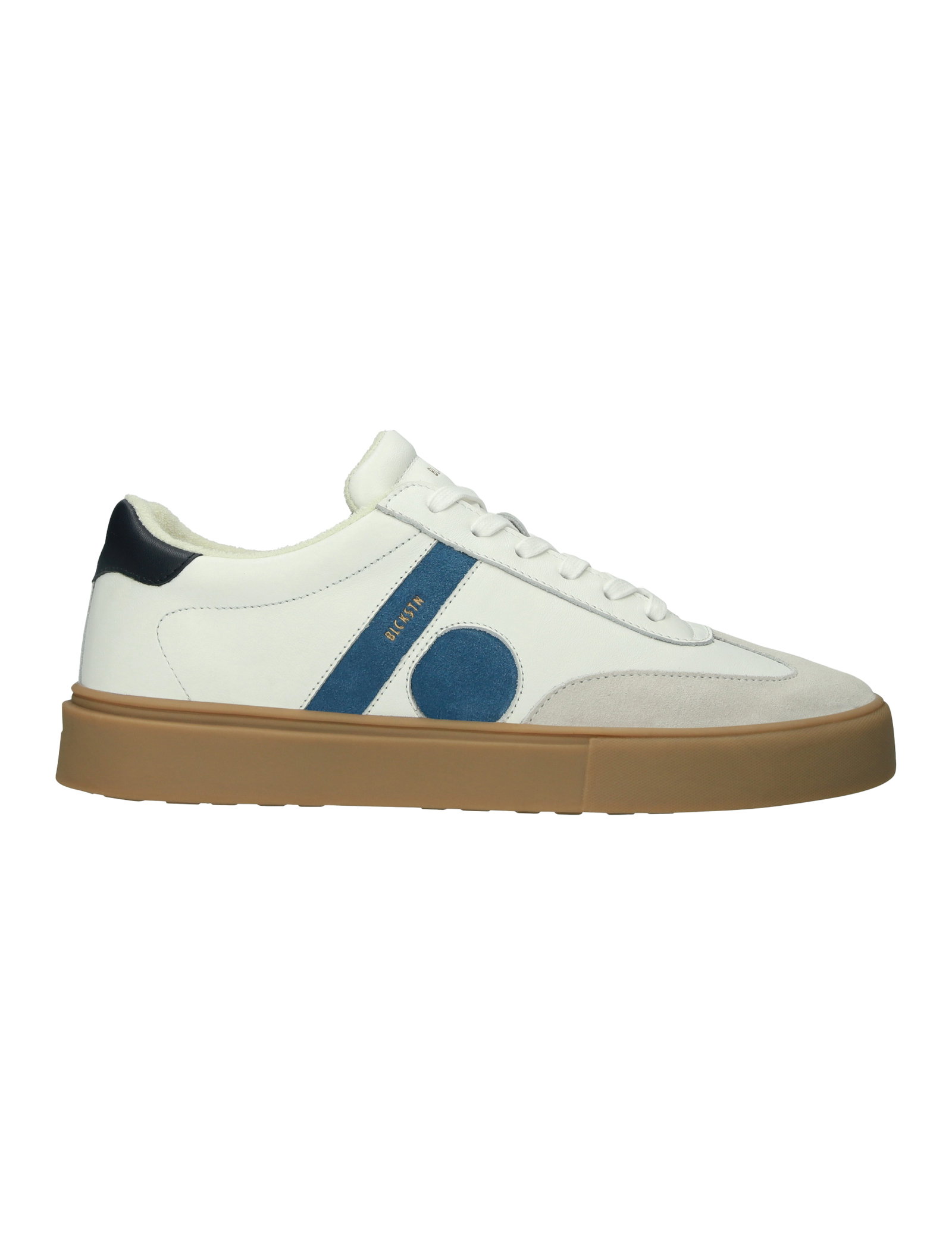 Blackstone lage sneaker leer print wit blauw