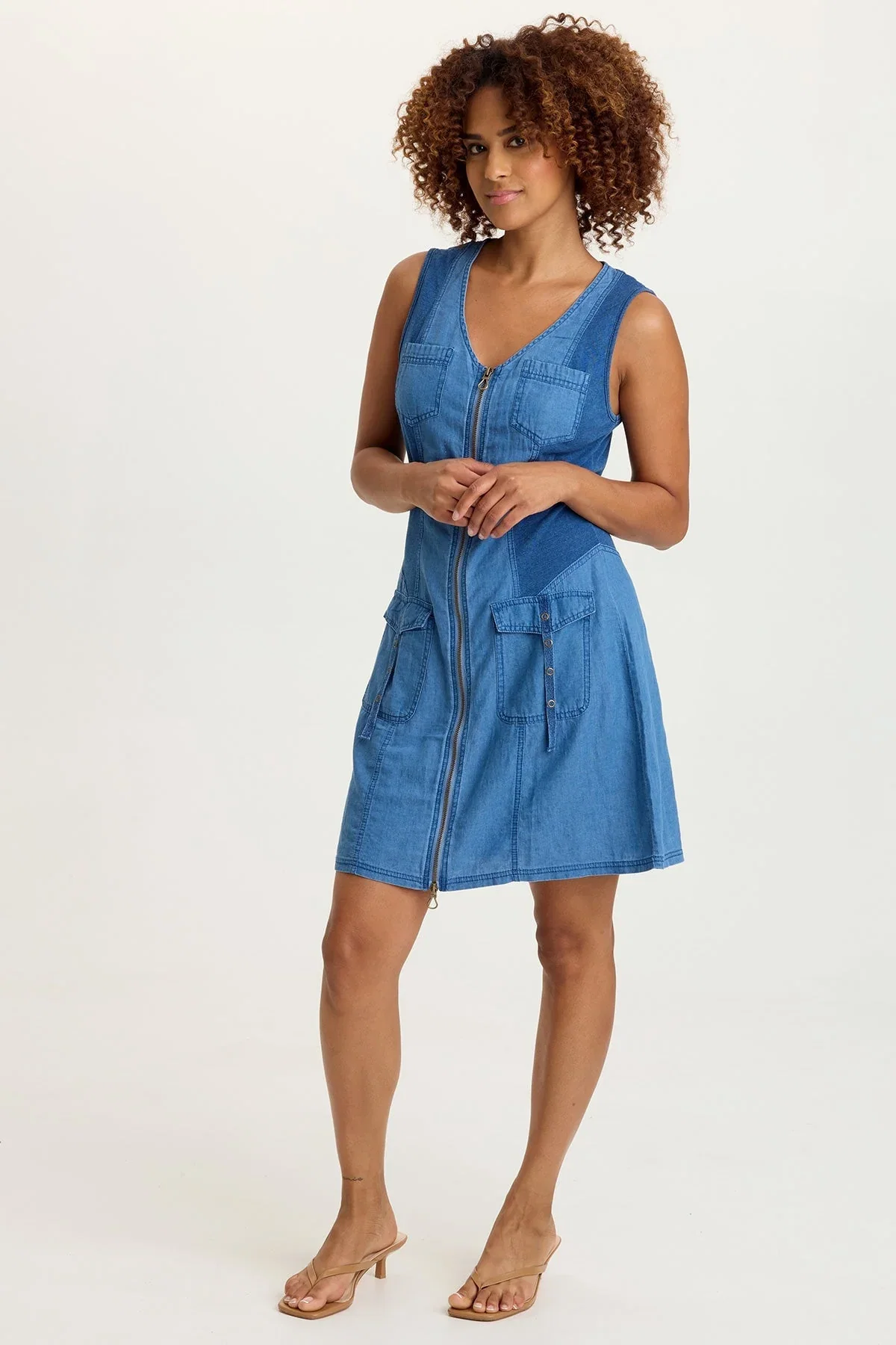 Image of Donata Indigo Twill Zip-Up Dress
