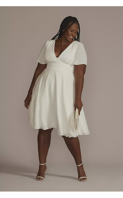 Chiffon Flutter Sleeve Midi-Length Dress