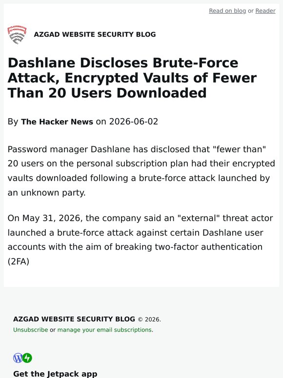 Dashlane Discloses Brute-Force Attack, Encrypted Vaults of Fewer Than 20 Users Downloaded