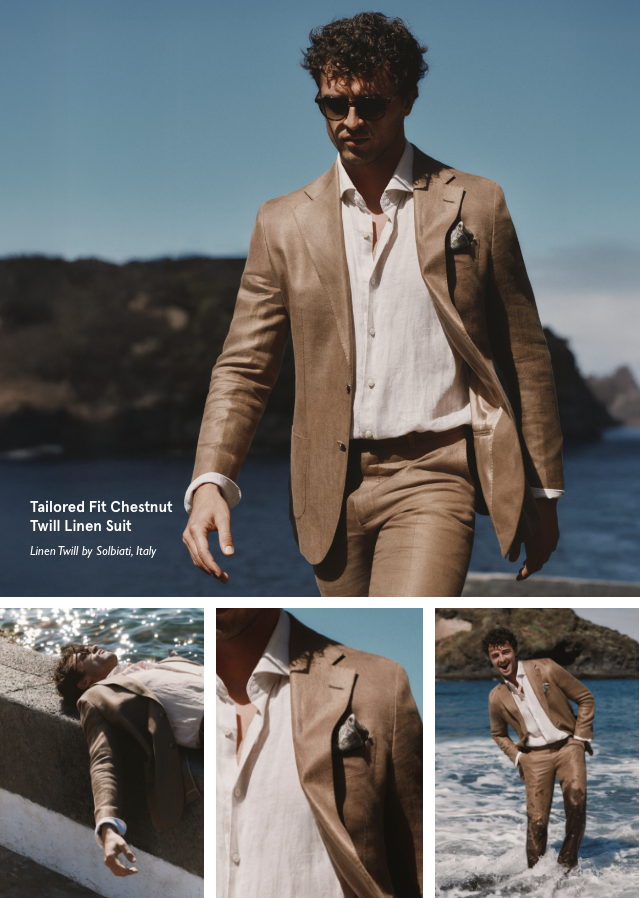 Italian Tailored Fit Chestnut Twill Linen Suit