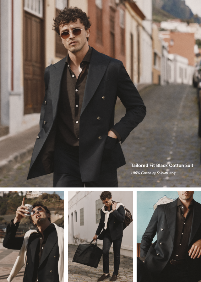 Italian Tailored Fit Black Cotton Suit