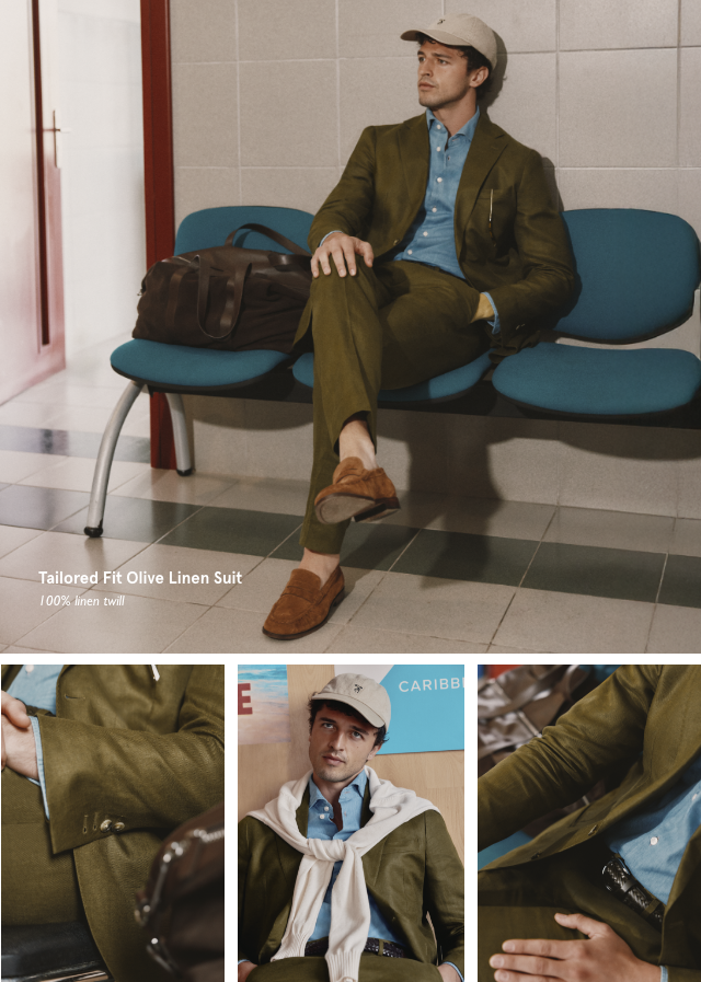 Tailored Fit Olive Linen Suit