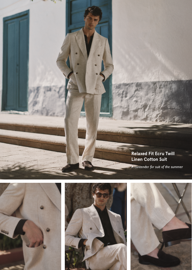 Relaxed Fit Ecru Twill Linen Cotton Suit