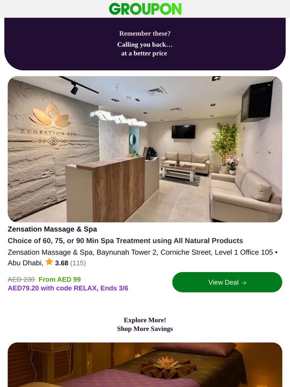 Choice of 60, 75, or 90 Min Spa Treatment using All Natural Products is now cheaper! Check it out.