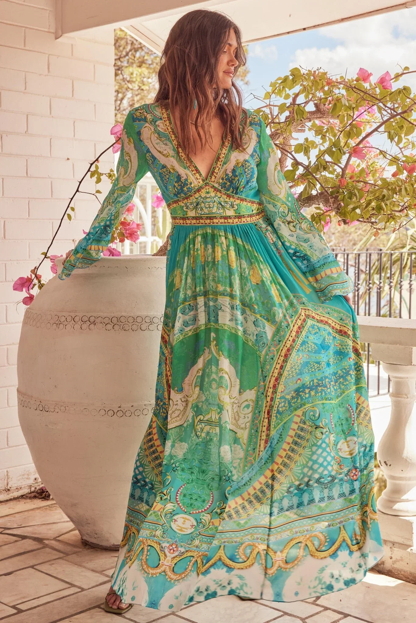 Image of Isle Of Dreams Maxi Dress w Flare Sleeves