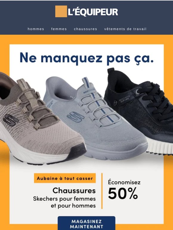 Économisez 50 % sur les chaussures Skechers pour femmes et pour hommes