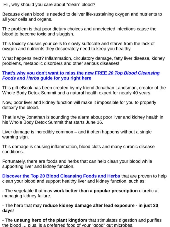 The Top 20 Blood Cleansing Foods and Herbs (very helpful new free guide for you today, )