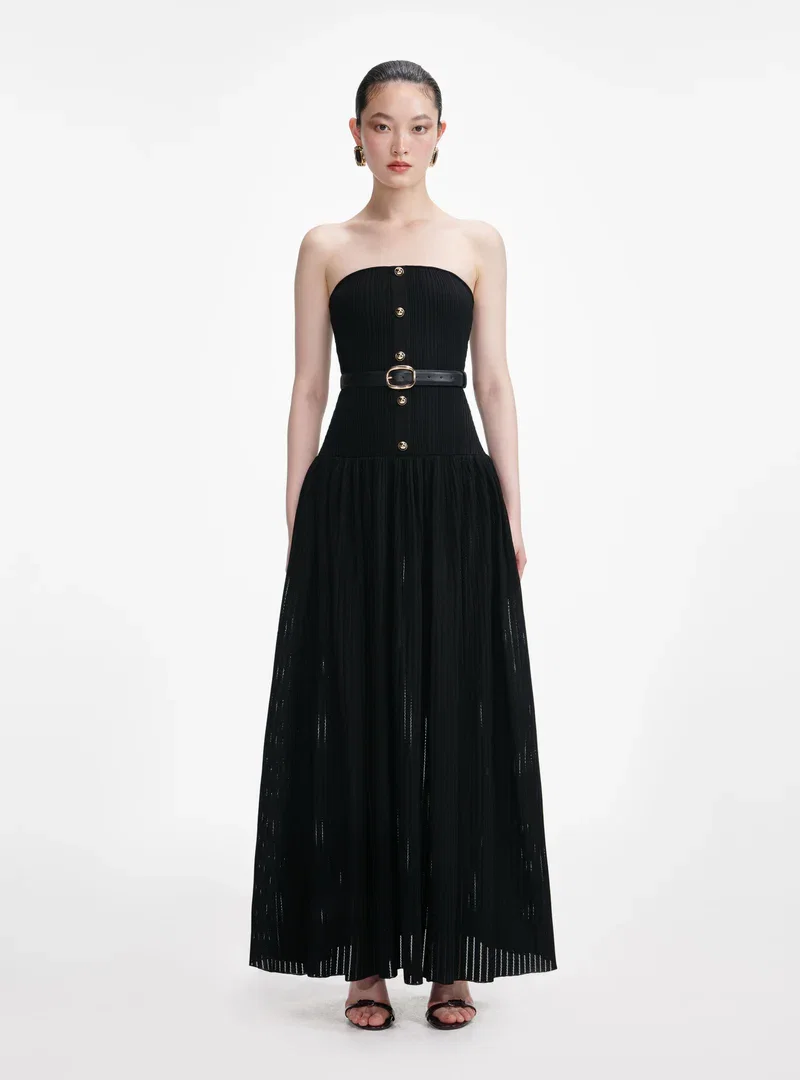BLACK BANDEAU KNIT MAXI DRESS