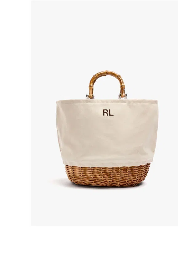 Tote bag canvas with rattan base L