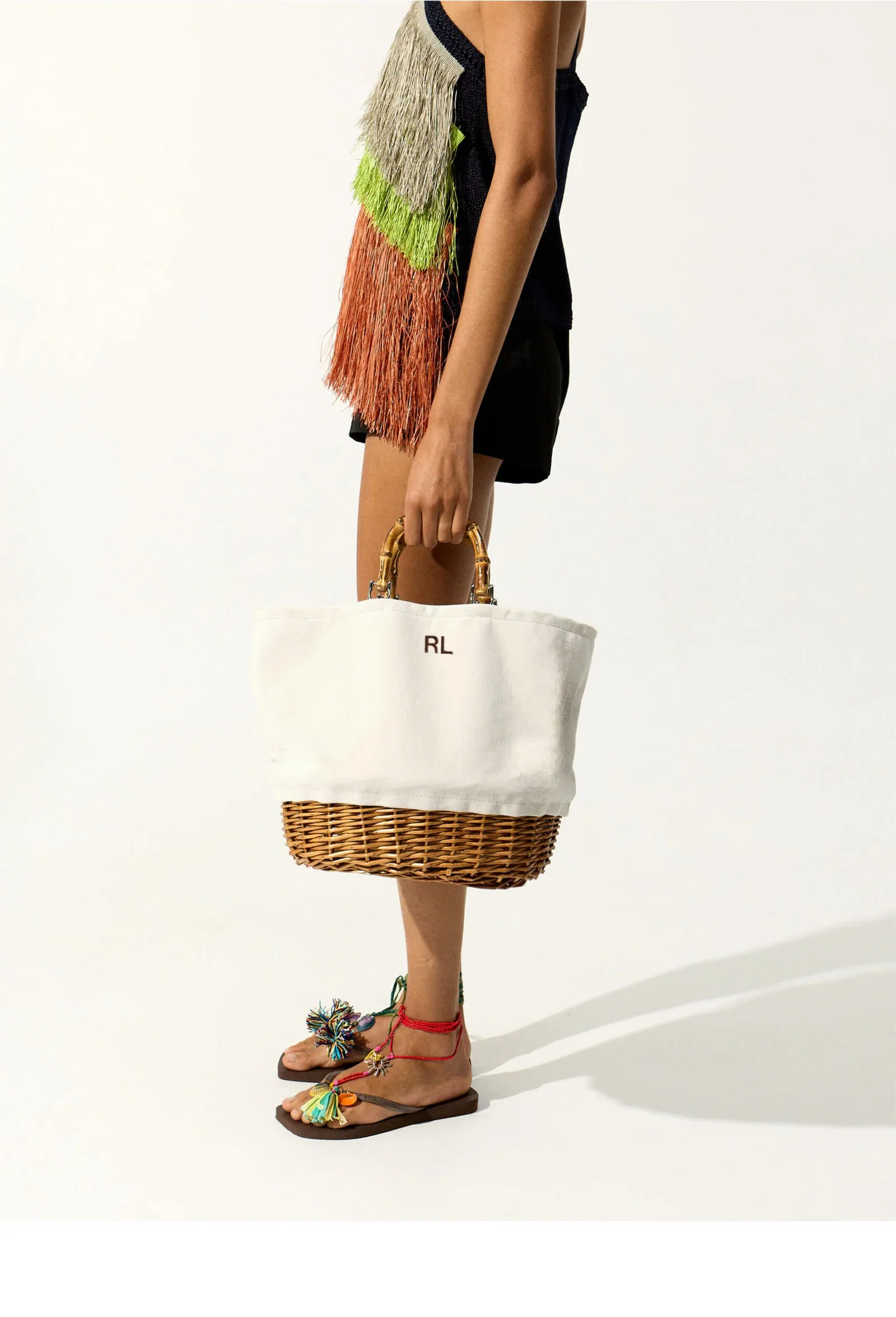 Tote bag canvas with rattan base L