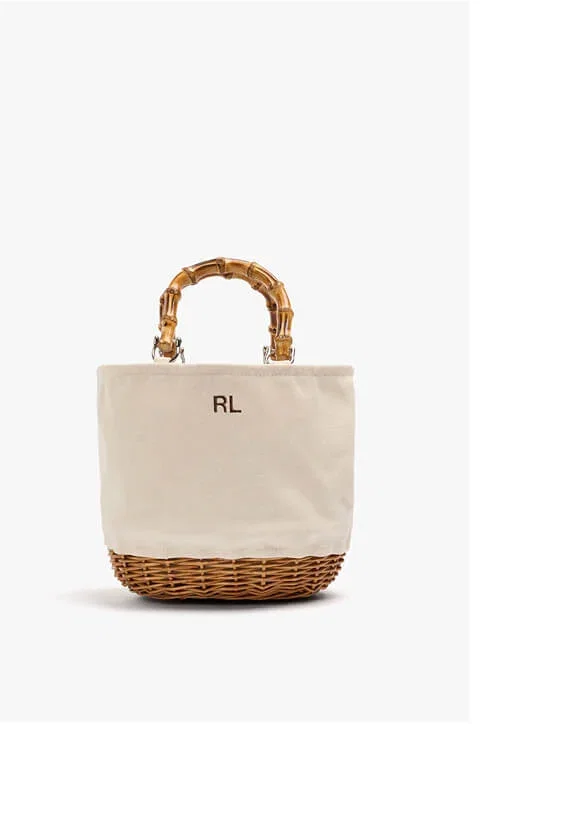 Tote bag canvas with rattan base M