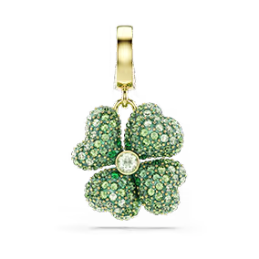 Idyllia charm, Clover, Green, Gold-tone plated