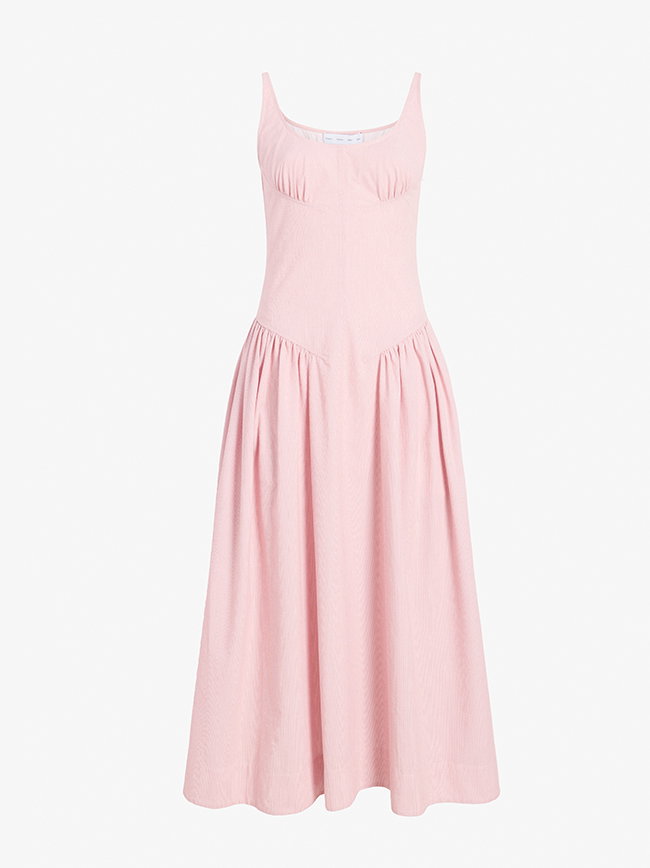 Solira Dress in Seersucker in Rust/Off White